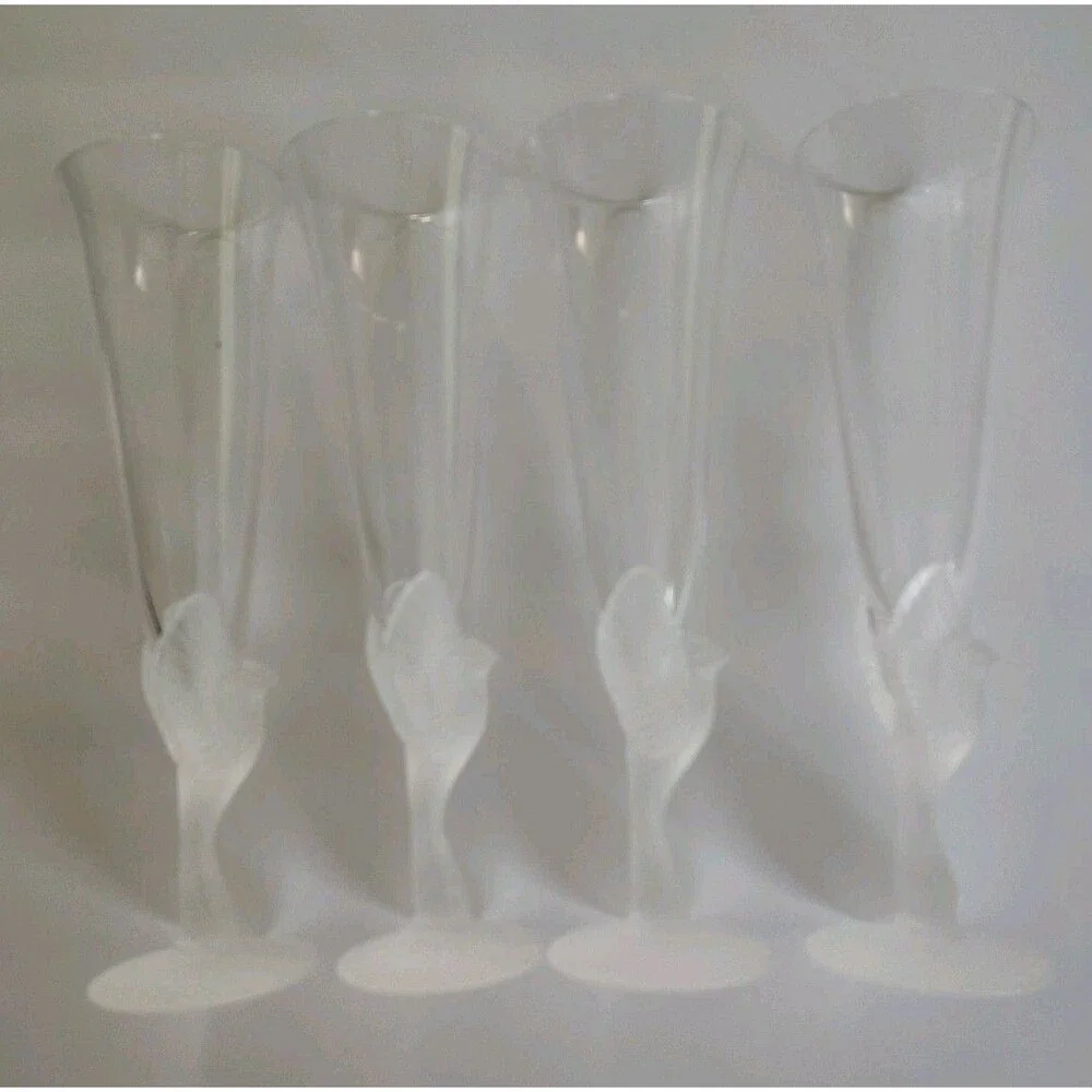 4 Sasaki Crystal Stemware  Wings Clear Flute Champagne Water Goblet w/Boxes